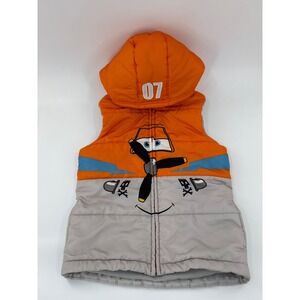 Disney  Planes Dusty Crophopper Orange Puffer Vest Hooded Boys XL 7X
